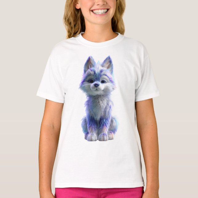Flauschiger blauer Wolfswelpe Kinder T-Shirt (Vorderseite)