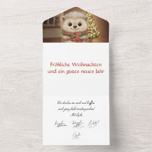 Flauschiger Igel mit Tannenbaum Motiv All In One Einladung