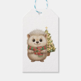 Flauschiger Igel mit Weihnachtsgeschenk Geschenkanhänger