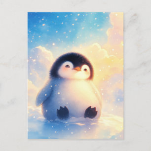 Flauschiges Baby Pinguin im goldenen Schnee Postkarte