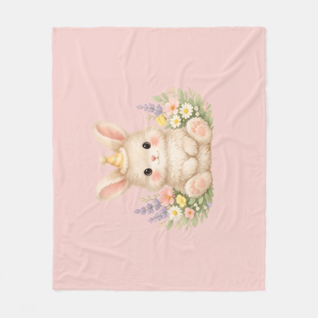 Flauschiges Hasen-Wildblumendesign für einen charm Fleecedecke (Vorderseite)