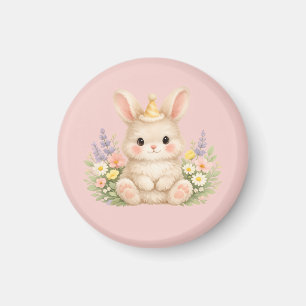 Flauschiges Hasen-Wildblumendesign für einen charm Magnet