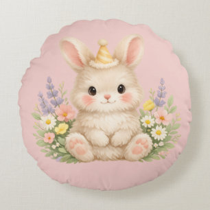 Flauschiges Hasen-Wildblumendesign für einen charm Rundes Kissen
