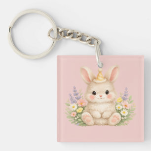 Flauschiges Hasen-Wildblumendesign für einen charm Schlüsselanhänger