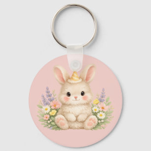 Flauschiges Hasen-Wildblumendesign für einen charm Schlüsselanhänger