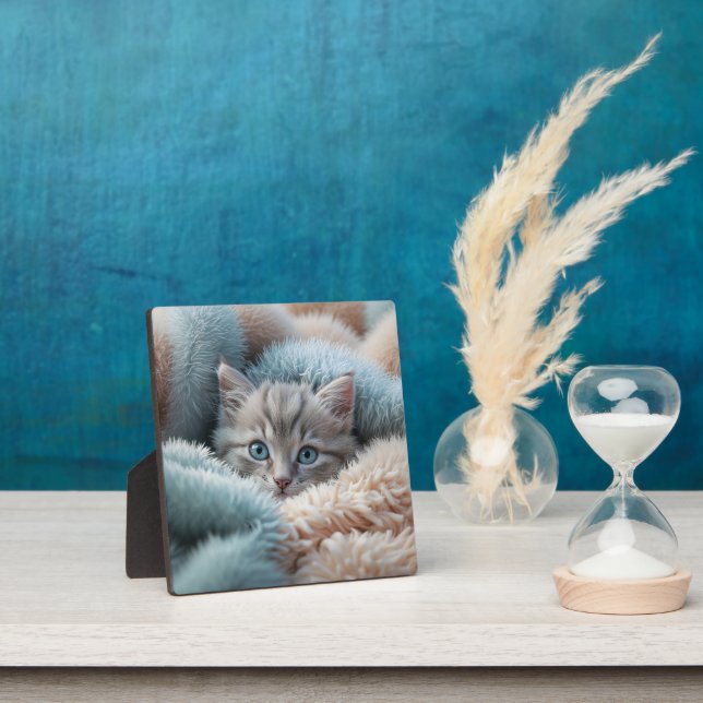 Flauschiges Kätzchen in einer weichen Decke Fotoplatte (InSitu)