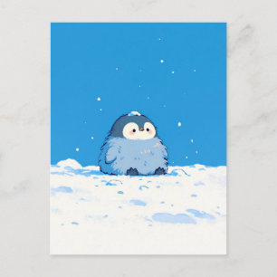 Flauschiges Pinguinküken in winterlicher Schneelan Postkarte