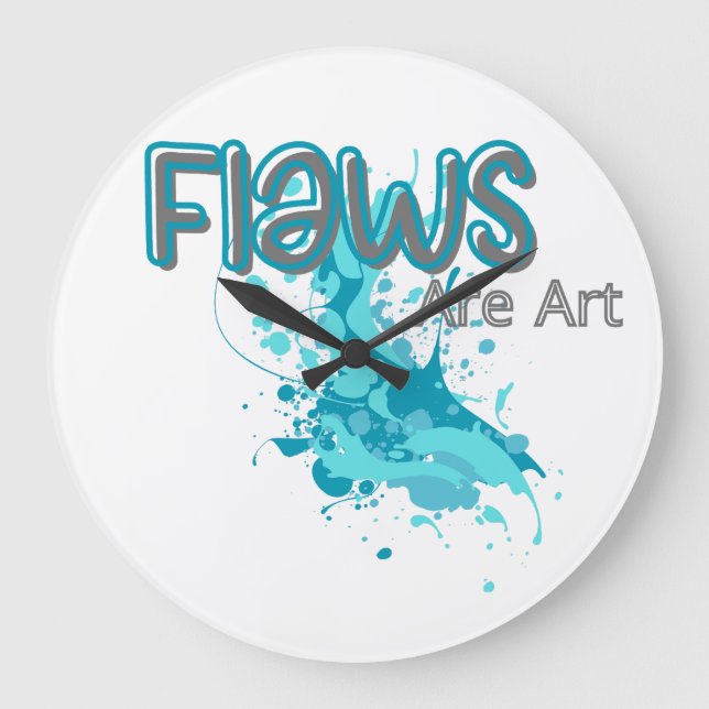 Flaws Are Art – Inspirational Abstract Splash Blue Große Wanduhr (Vorderseite)