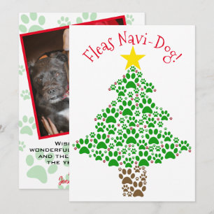 Fleas Navi-Dog Niedlich Paw Print Christmas Tree F Feiertagskarte