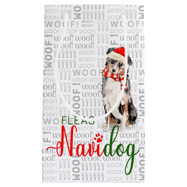 Fleas Navidog Australian Shepherd Funny Christmas Kleine Geschenktüte (Vorderseite)