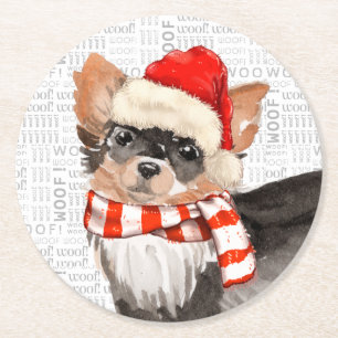 Fleas Navidog Christmas Chihuahua Runder Pappuntersetzer