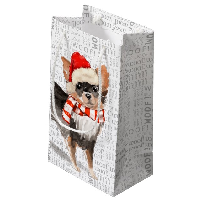 Fleas Navidog Long Hair Chihuahua Funny Christmas Kleine Geschenktüte (Rückseite Schrägansicht)