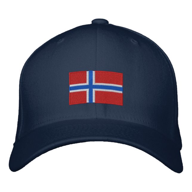 Flechtwolke-Hut unter norwegischer Flagge Bestickte Baseballkappe (Vorderseite)