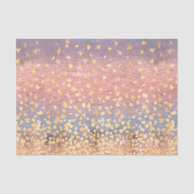 Flecked Gold Blätter gegen farbenfrohe Sonnenunter Seidenpapier (Vorderseite)