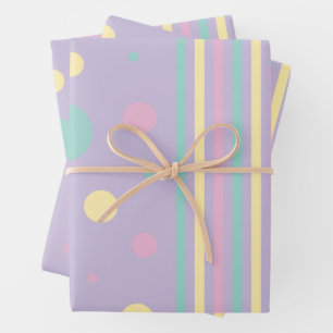 Flecken und Streifen - rosa, gelb, Lila, grün Geschenkpapier Set