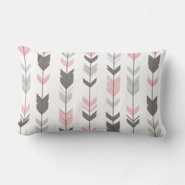 Fleckende Pfeile Pillow - rosa und grau auf weiß Lendenkissen (Vorderseite)