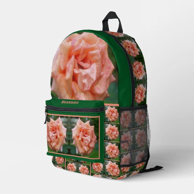 Fleckige PfirsichRose im Blut Personalisiert Bedruckter Rucksack (Rückseitige Ecke Rechts)