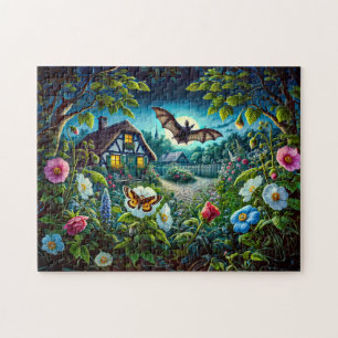 Fledermaus fliegt nachts im Garten Puzzle