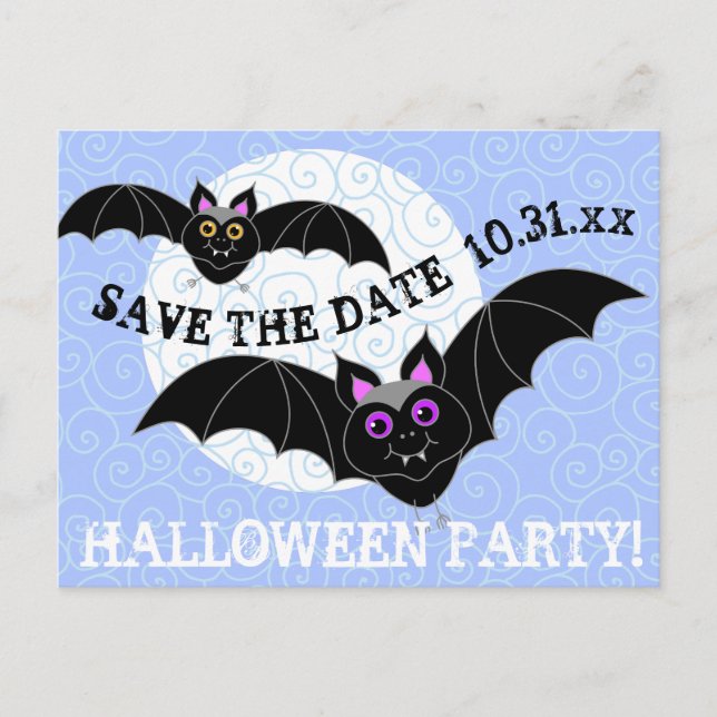 Fledermaus Halloween-Party Save the Date Einladungspostkarte (Vorderseite)