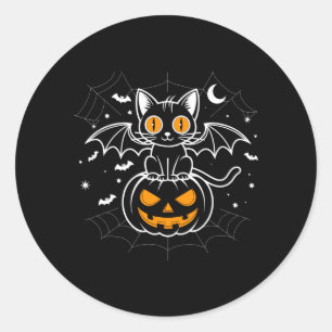 Fledermaus Halloween _ schwarze Katze Fledermaus F Runder Aufkleber