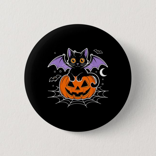Fledermaus Halloween _ schwarze Katzenfledermaus F Button (Vorderseite)