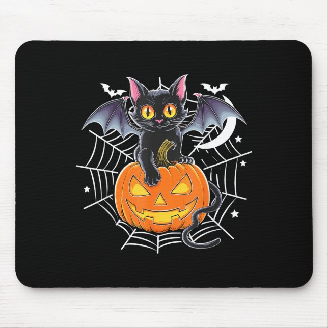 Fledermaus Halloween _ schwarze Katzenfledermaus F Mousepad (Vorne)