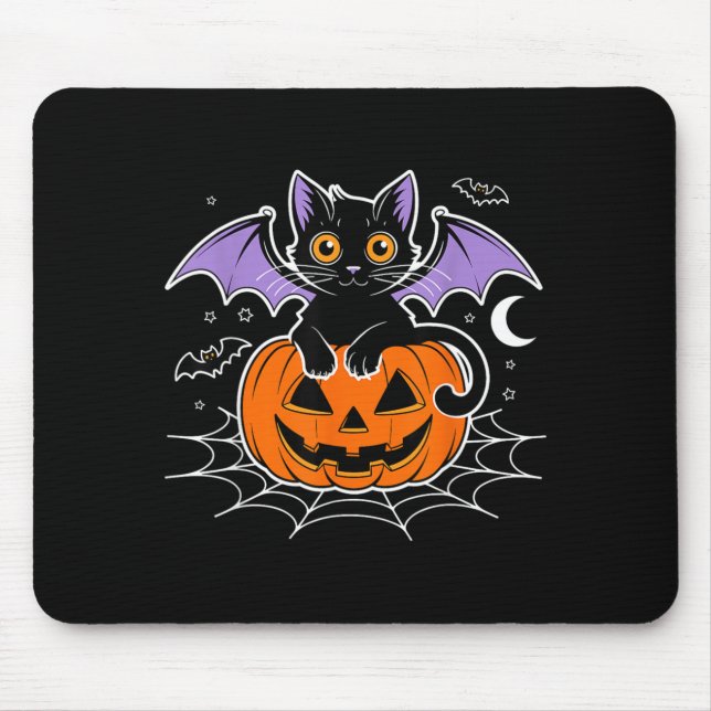 Fledermaus Halloween _ schwarze Katzenfledermaus F Mousepad (Vorne)