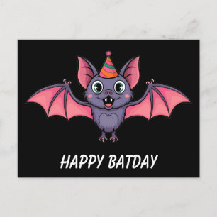 Fledermaus mit Geburtstagshut Postkarte