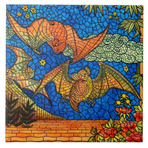Fledermaus-Vintage-Mosaik im Bleiglas-Look Fliese