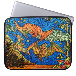 Fledermaus-Vintage-Mosaik im Bleiglas-Look Laptopschutzhülle
