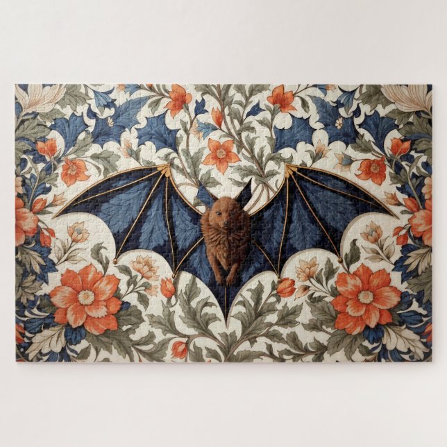 Fledermaus William Morris inspirierte Blumenmuster Puzzle (Horizontal)