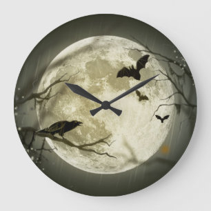 Fledermäuse am Mond zu Halloween Große Wanduhr