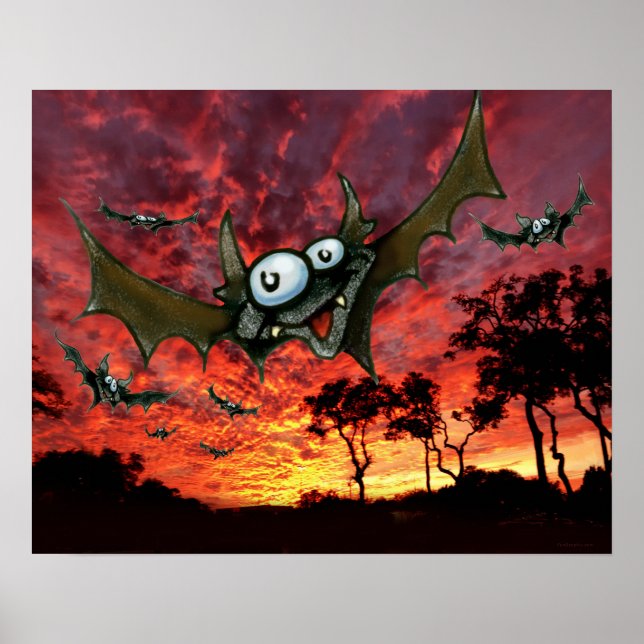 Fledermäuse bei Sonnenuntergang Poster (Vorne)