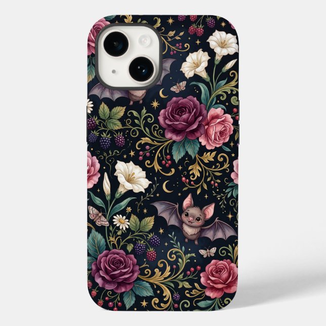 Fledermäuse, die durch Rosen fliegen, Gothic-iPhon Case-Mate iPhone Hülle (Rückseite)