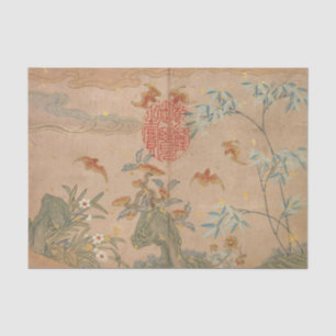 Fledermäuse Felsen Blumen Oval Kalligrafie von Zha Seidenpapier