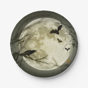 Fledermäuse fliegen Crow sitzt vor Halloween Voll Pappteller