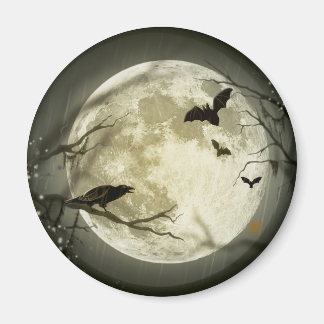 Fledermäuse fliegen Crow sitzt vor Halloween Vollm Magnet (Vorne)