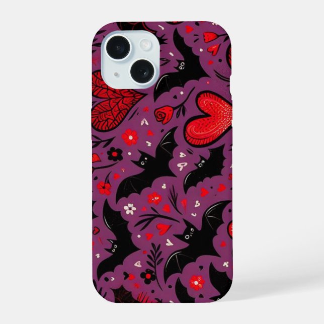 Fledermäuse & Herzen iPhone 15 Hülle (Rückseite)