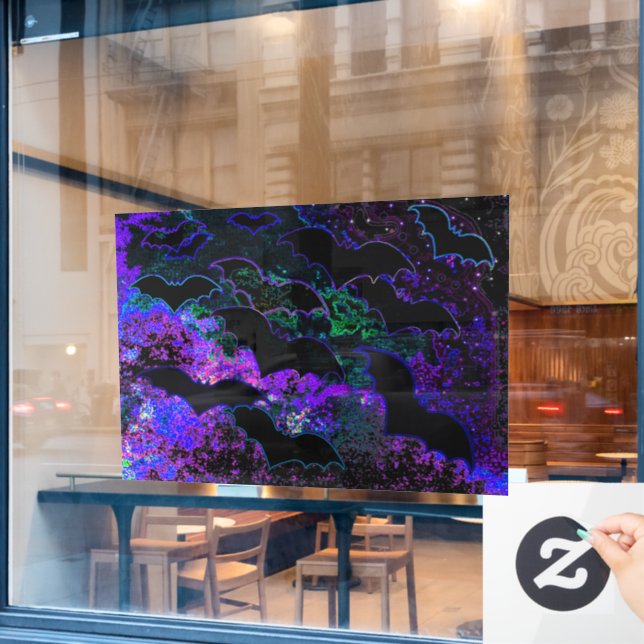 Fledermäuse im Flugnebel Lila Fensteraufkleber (Café-Fenster)