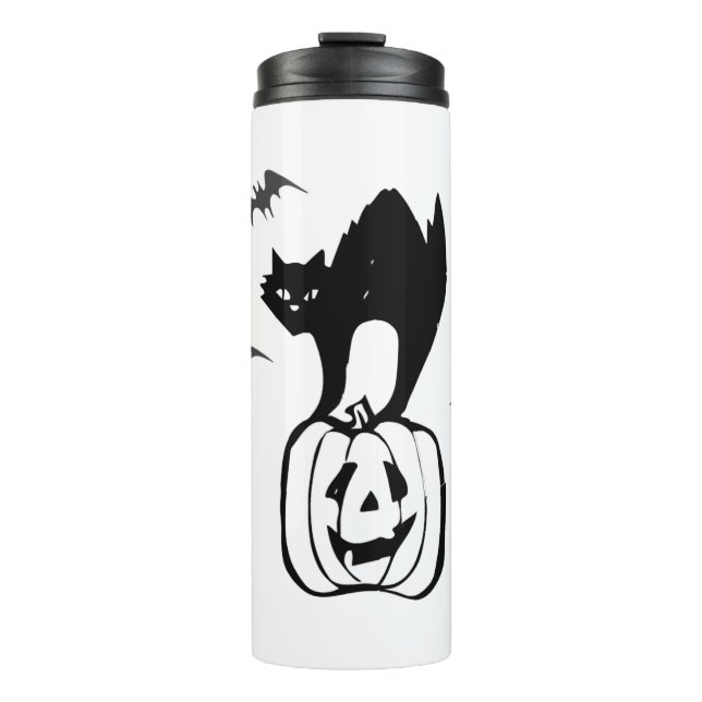 Fledermäuse Katze Kürbis Halloween Thermosbecher (Vorderseite)