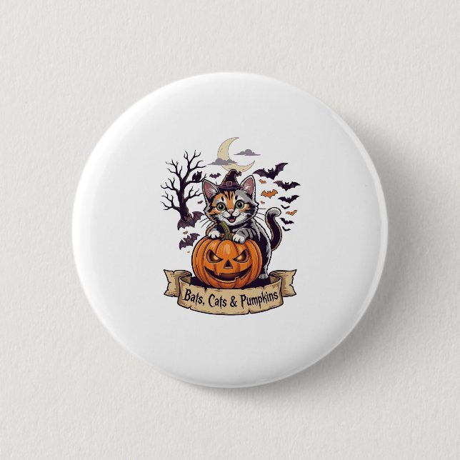 Fledermäuse Katzen Kürbisse Halloween Hexe Katze G Button (Vorderseite)