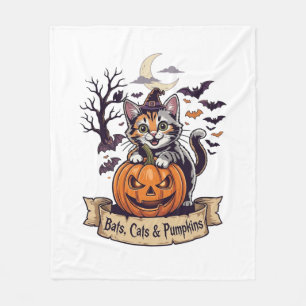 Fledermäuse Katzen Kürbisse Halloween Hexe Katze G Fleecedecke
