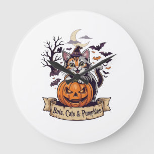 Fledermäuse Katzen Kürbisse Halloween Hexe Katze G Große Wanduhr