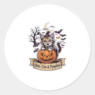 Fledermäuse Katzen Kürbisse Halloween Hexe Katze G Runder Aufkleber
