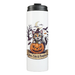 Fledermäuse Katzen Kürbisse Halloween Hexe Katze G Thermosbecher