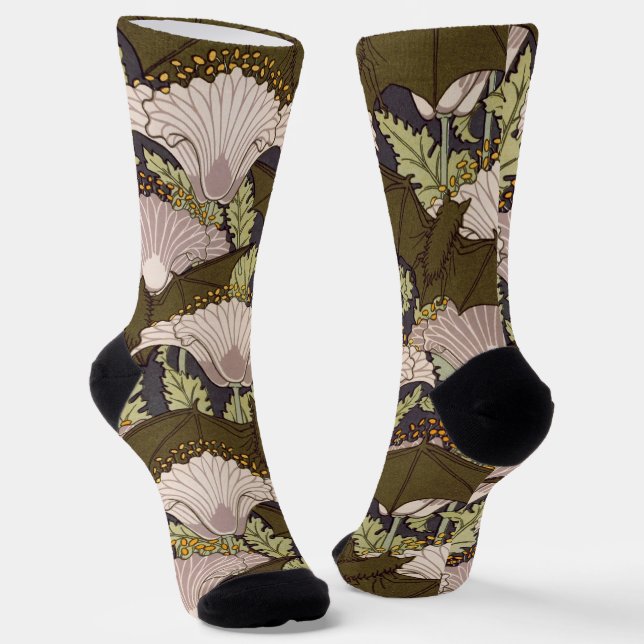 Fledermäuse & Poppies, Animal & Floral Design Art  Socken (Gewinkelt)