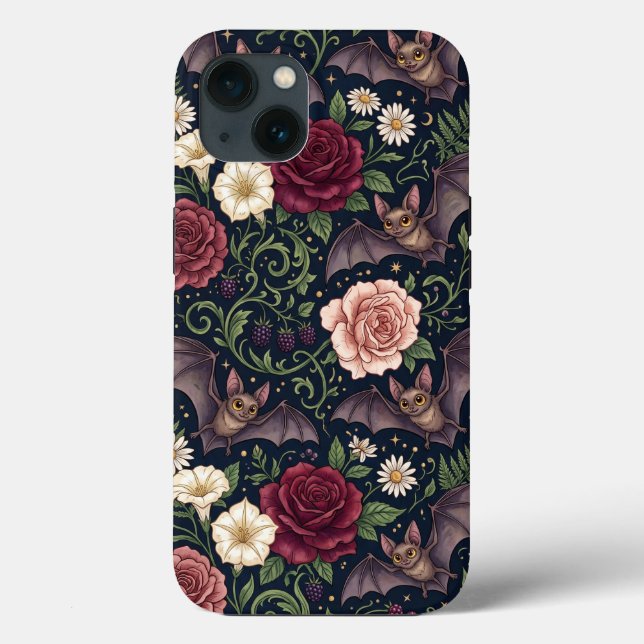 Fledermäuse Rosen Gothic iPhone 13 Hülle (Rückseite)