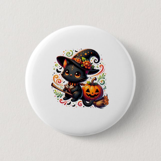 Fledermäuse Schwarze Katze Hexenhut Wand Pumpkin N Button (Vorderseite)