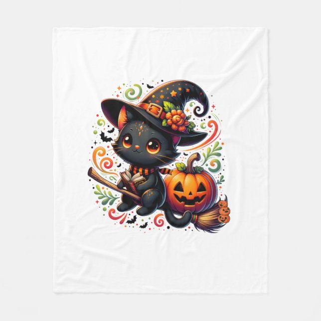 Fledermäuse Schwarze Katze Hexenhut Wand Pumpkin N Fleecedecke (Vorderseite)