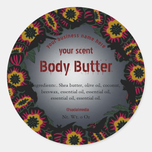 Fledermäuse und Blume halloween body butter Runder Aufkleber (Vorderseite)